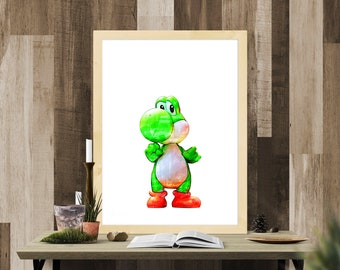 Yoshi Poster - Marker textured custom artwork featuring Yoshi from Super Mario Brothers