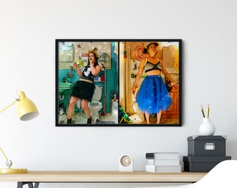 Broad City Artwork: Abbi and Ilana original art featuring Four Seasons in the Bathroom - New Years (2 of 4)