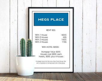 Custom Monopoly Art Print | Personalized Monopoly Street Print | Board Game Property Print | The Perfect New Home Gift!