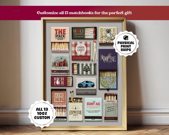 Custom Matchbook Art | Personalized Vintage Matchbook Artwork | Proof in 24 Hours | Physical Print | Wedding, Birthday, Best Friend Gift