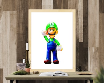 Luigi Poster - Marker textured custom artwork featuring Luigi from Super Mario Brothers
