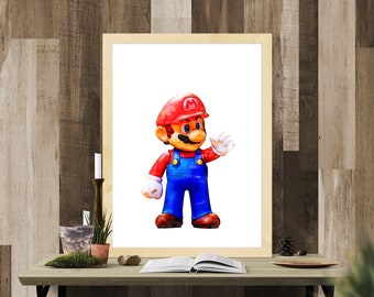 Super Mario Bros Poster - custom artwork print featuring Super Mario Brothers, great for a gameroom, kids room, birthday and more occasions