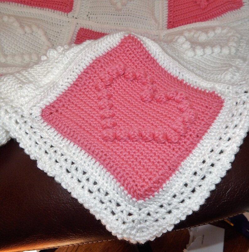 New Hand Crocheted Baby Crib Blanket Heart Pattern 32 by Etsy