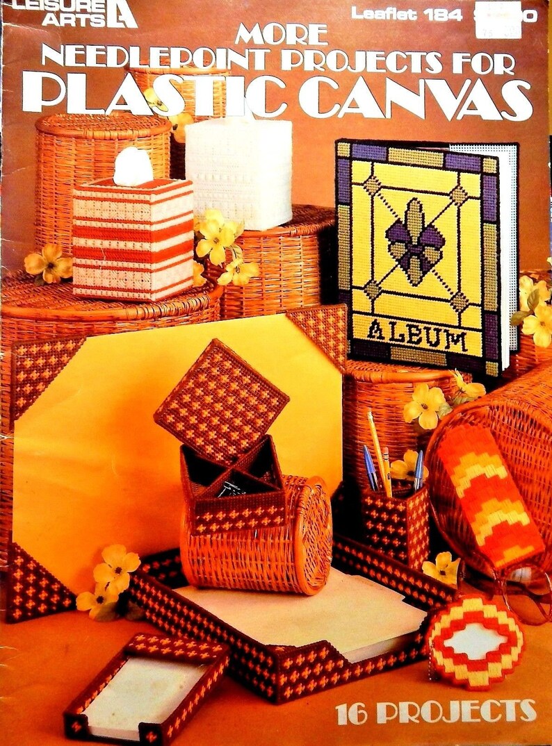 OOP 1980 Leisure Arts moreNeedlepoint Projectsfor Plastic Canvas Leaflet 184 Instruction booklet only 16 Projects