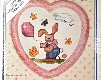 The New Berlin Co. Cross Stitch Kit 30558 Unopened with all needed supplies bunny and balloon