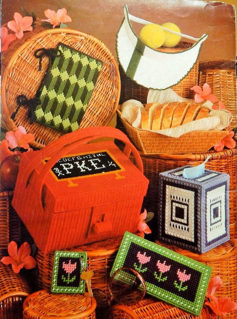 OOP 1980 Leisure Arts moreNeedlepoint Projectsfor Plastic Canvas Leaflet 184 Instruction booklet only 16 Projects