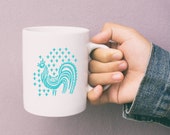 Pyrex Butterprint Coffee Mug, Tea Cup, Amish Pattern, Blue Rooster