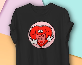 Vintage Scratch and Sniff Sticker Graphic T-Shirt, Hot Shot Valentine design, Nostalgia 1980s