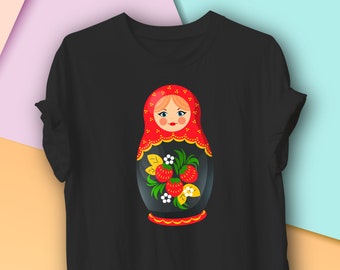 Vintage Matroyshka Russische Nistpuppe Grafik T-Shirt, Babuschka UDSSR Nesting Doll