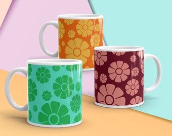 Vintage Bartlett Collins Pokee Flower Coffee Mug, Mid Century Hippie Flowers, Tea Mug, Choice of Colors, Vintage Kitchen