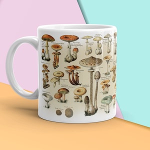 Vintage Mushrooms Botanical Coffee Mug, Fungi Coffee Mug, Herbology Vintage Kitchen, Plant Lover Coffee Mug