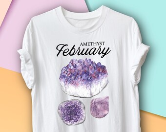 February Birthstone Shirt Amethyst, February Birthday gift, Gemstone Aura, Chakra, Aquarius Gift