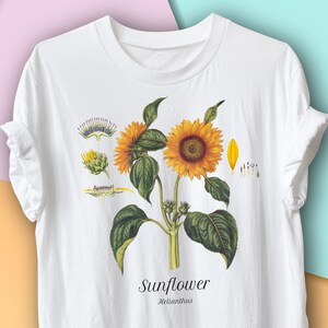 Sunflower Vintage Botanical T-Shirt, Gardening Gift, Environmentalist, Ecologist, Herbology Botany Science of Plants