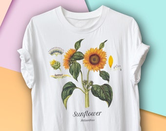 Sunflower Vintage Botanical T-Shirt, Gardening Gift, Environmentalist, Ecologist, Herbology Botany Science of Plants