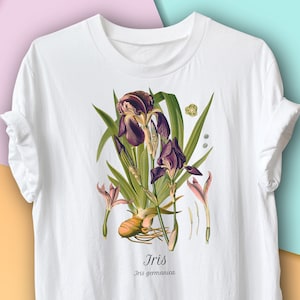 Iris Vintage Botanical T-Shirt, Botany Shirt, Gardening Gift, Environmentalist, Ecologist, Bearded Iris