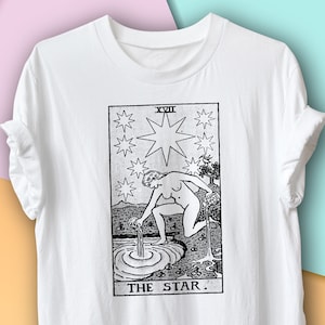 Vintage Tarot Card Shirt 'The Star', Celestial Shirt, Hekserij of Occult Shirt, Waarzegger Shirt, Mystieke