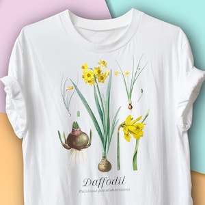 Daffodil March Birth Flower, Vintage Botanical T-Shirt, Brithday Gardening Gift, March Birthday Gift, Science of Plants