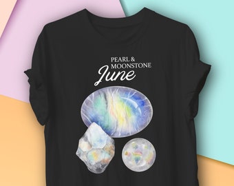 June Birthstone Shirt Pearl and Moonstone, June Birthday gift, Gemstone Aura, Chakra, Gemini Gift