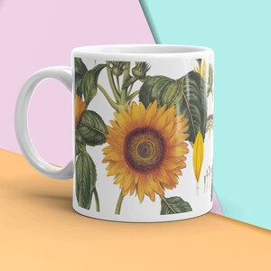 Vintage Sunflower Botanical Coffee Mug, Flower Coffee Mug, Vintage Kitchen, Gardener Coffee Mug