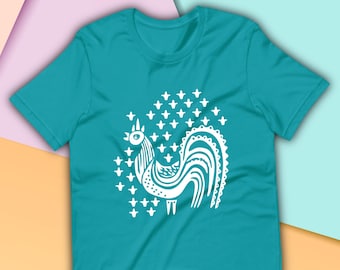 Vintage Pyrex Butterprint Graphic T-Shirt, Turquoise Pyrex,Amish Pattern, Blue Rooster, Rockabilly Tees