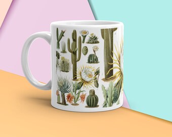 Vintage Cactus Botanical Coffee Mug, Plant Lover Coffee Mug, Succulents, Botanical Vintage Kitchen, Environmentalist Plant Lover Coffee Mug