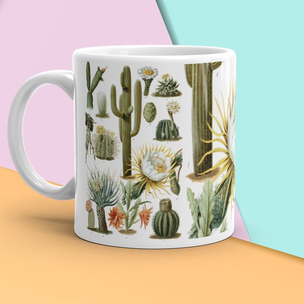 Vintage Cactus Botanical Coffee Mug, Plant Lover Coffee Mug, Succulents, Botanical Vintage Kitchen, Environmentalist Plant Lover Coffee Mug