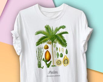 Palm Tree Vintage Botanical T-Shirt, Tropical Gardening Gift, Beach Lover Shirt, Environmentalist, Ecologist, Botany Science of Plants