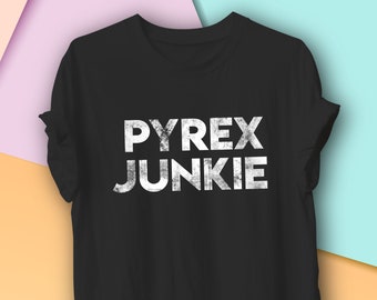 Vintage Pyrex Junkie camiseta gráfica, Pyrex colección camiseta divertida