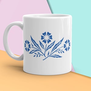 Vintage Corningware Blue Cornflower Coffee Mug Reproducción, Flor azul, Cocina vintage de mamá, Patrón de plato de cazuela