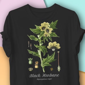 Black Henbane Shirt, Witches Garden, Vintage Botanical Illustration, Henbane Witchcraft, Poisonous Herbs, Science of Plants, Arcane Magic