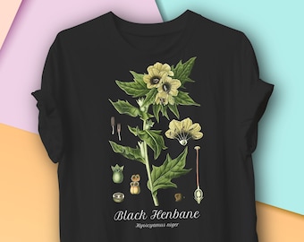 Black Henbane Shirt, Witches Garden, Vintage Botanical Illustration, Henbane Witchcraft, Poisonous Herbs, Science of Plants, Arcane Magic