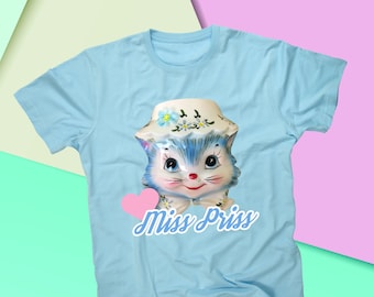 Vintage Miss Priss Kitty Lefton T-Shirt, Mid Century Japanese Collectible Kitchen