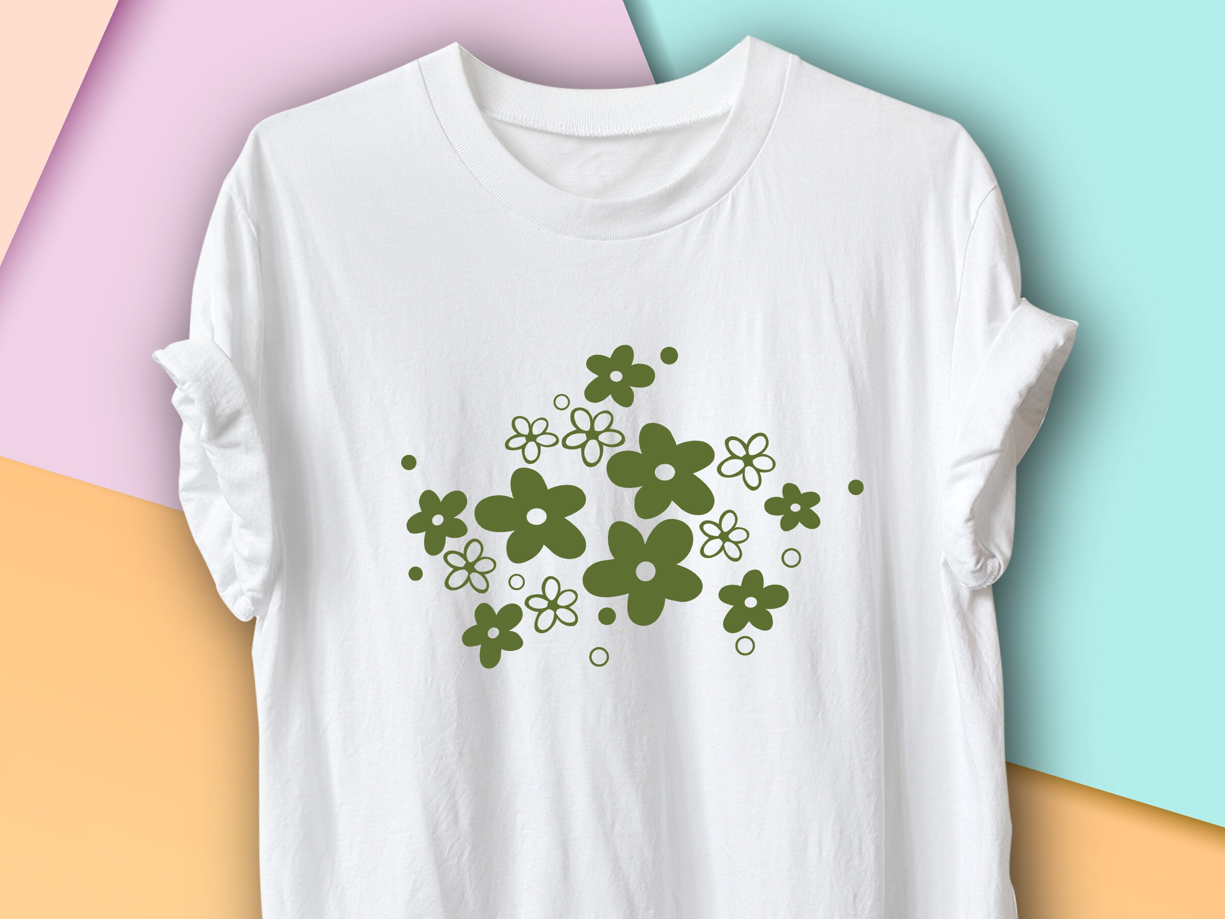 Pyrex Graphics Vintage Pyrex Spring Blossom Graphic T-shirt, Olive Green Flower or ...