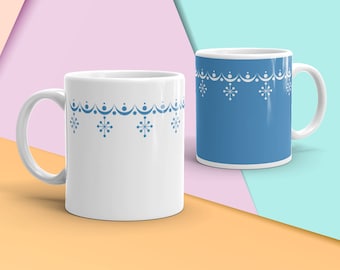 Vintage Pyrex Snowflake Garland Coffee Mug Riproduzione, Cucina vintage, Tazza da caffè con motivo blu o bianco, Cucina vintage, Metà secolo