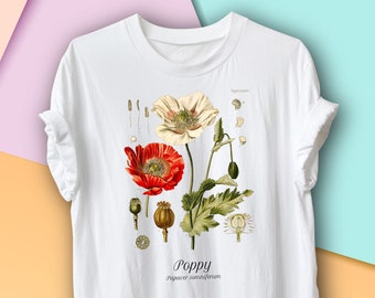 Poppy August Birth Month Flower, Vintage Botanical Shirt, August Birthday Gardening Gift, Environmentalist, Botany Science of Plants