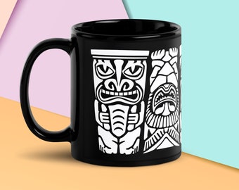 Vintage Tiki Coffee Mug Reproduction, Polynesian kitchen, Tiki Figurines Pattern Coffee Mug, Vintage Kitchen, Angry Gods