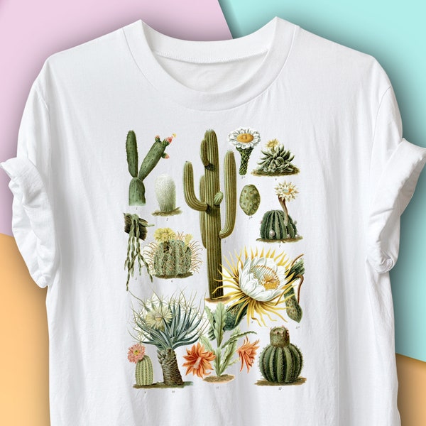 Vintage Cactus Botanical T-Shirt, Botany or Desert Plant Gardening Gift, Environmentalist, Antique Botany Science of Plants
