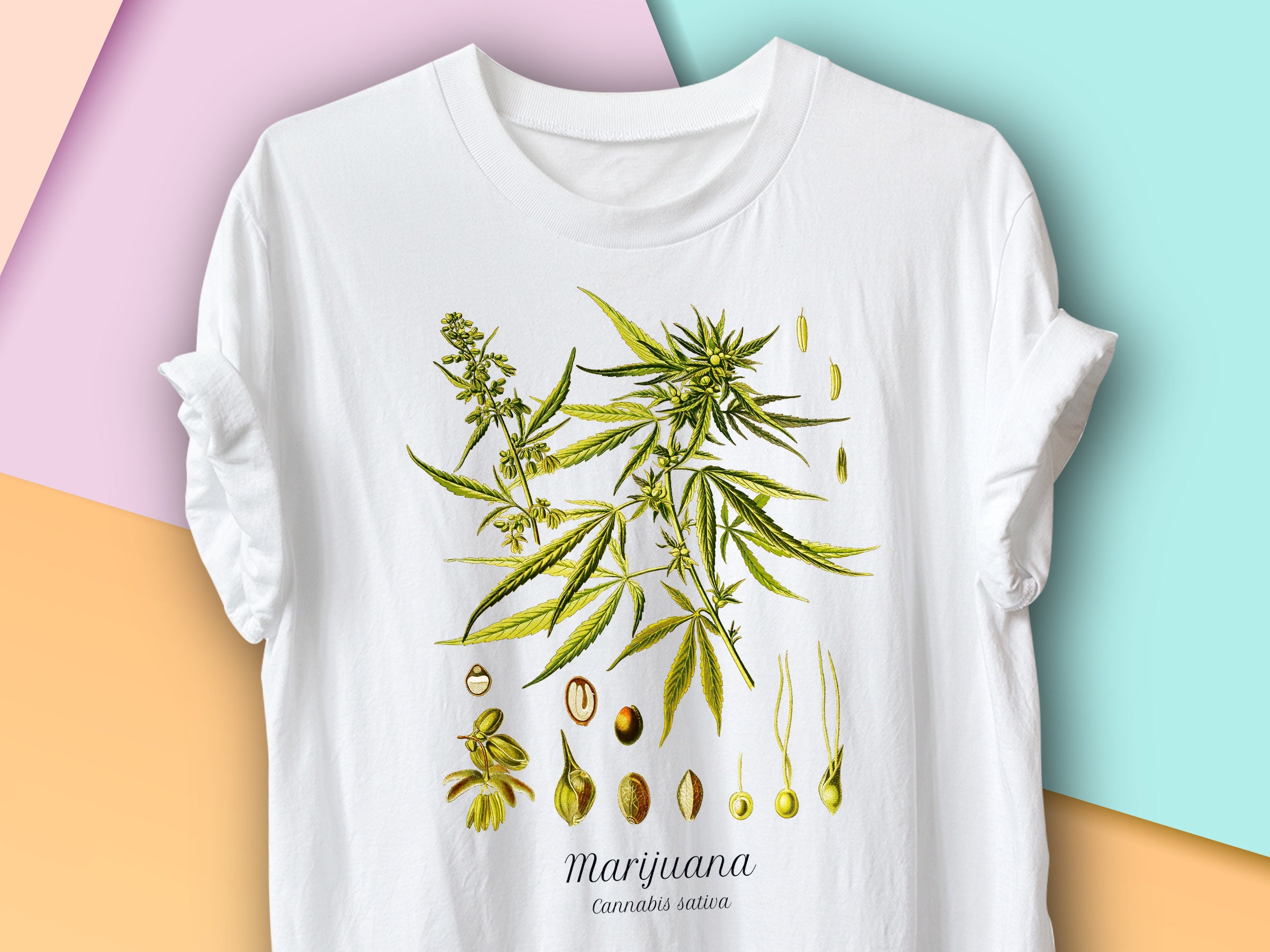 Marijuana Vintage Botanical T-shirt, Hemp Herbalist Gardening Gift