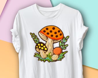 Vintage Merry Mushrooms T-Shirt, Mom's Kitchen 1970s, Kitchen Pattern Cookware and Canisters, Nostalgia