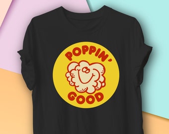 Vintage Scratch and Sniff Sticker Graphic T-Shirt, Poppin Good Popcorn design, Nostalgia 1980s