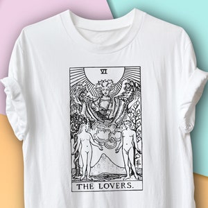Vintage Tarot Card Shirt 'The Lovers', Celestial Witch Shirt, Witchcraft of Occult Shirt, Waarzeggers Shirt, Mystieke
