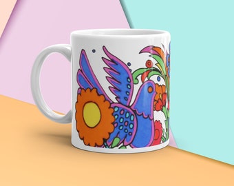 Vintage Acapulco Villeroy and Boch Reproduction Coffee Mug, Tropical Exotic Jungle Pattern, Mid Century Pattern