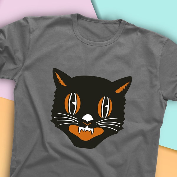 Vintage Halloween Black Cat Shirt, Retro Halloween Shirt, Witchcraft or Occult Shirt, Cat Lover Shirt