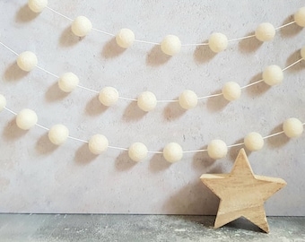 White felt ball garland, white pom pom garland, white bunting, boy nursery bunting, girl nursery bunting, pastel felt ball garland