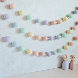 Pastel Rainbow Felt Ball Garland: Girl Nursery Decor, Easter Bunting