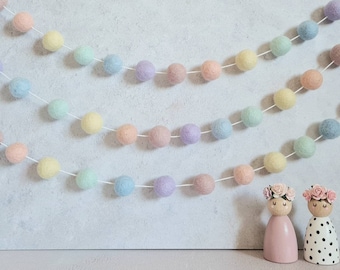 Pastel pom pom garland,pastel rainbow felt ball garland, girl nursery decor, pastel nursery decor, Easter decorations, baby shower bunting