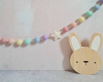 Pastel pom pom garland, pastel rainbow felt ball garland, girl nursery decor, pastel nursery decor, Easter decorations, baby shower bunting