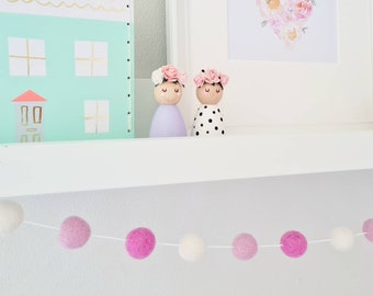 Pink pom pom garland, pink felt ball garland, girl nursery bunting, pink nursery bunting, baby shower bunting, pink decor, playroom decor