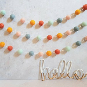 Muted Rainbow Felt Ball Garland: Boho Nursery Decor