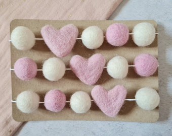 Pink felt ball garland, valentine's decor, heart bunting, valentine's gift, baby shower bunting, pom pom garland, girl nursery decor